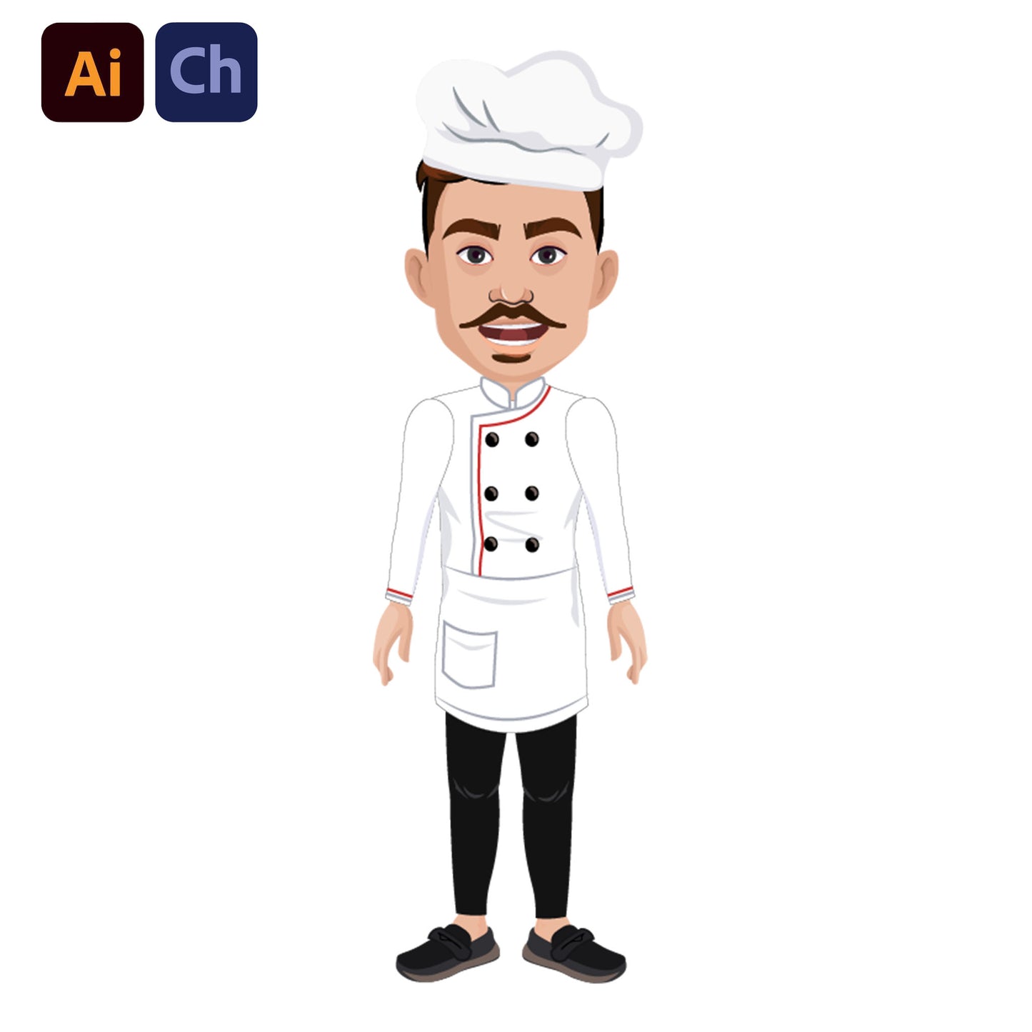 adobe Character Animator puppet chef character with a white uniform and hat on a white background