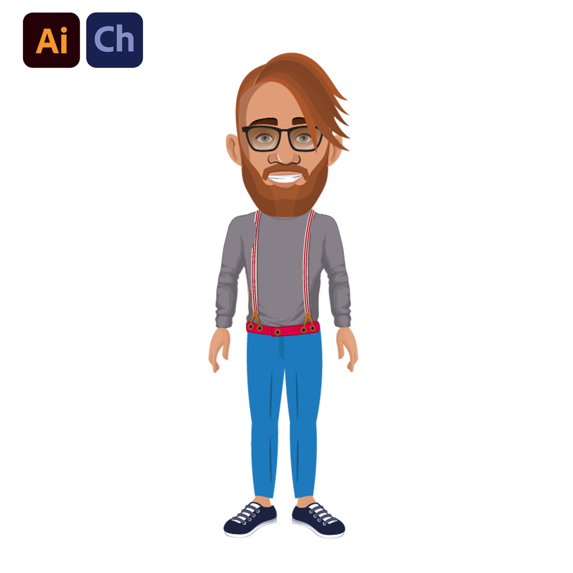 adobe Character Animator puppet with glasses and a beard on a white background