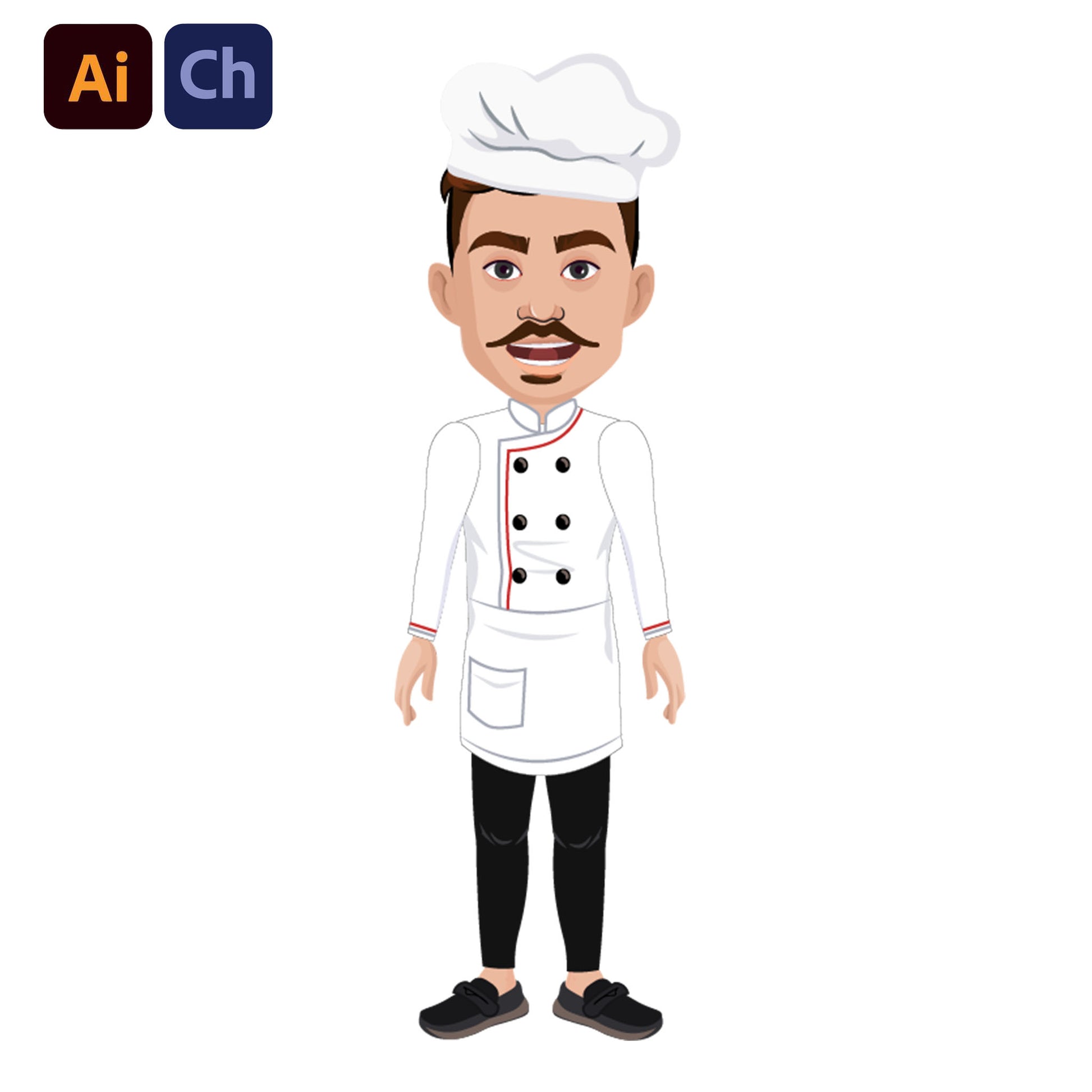 adobe Character Animator puppet chef character with a white uniform and hat on a white background