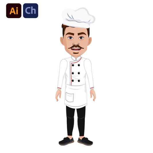 adobe Character Animator puppet chef character with a white uniform and hat on a white background