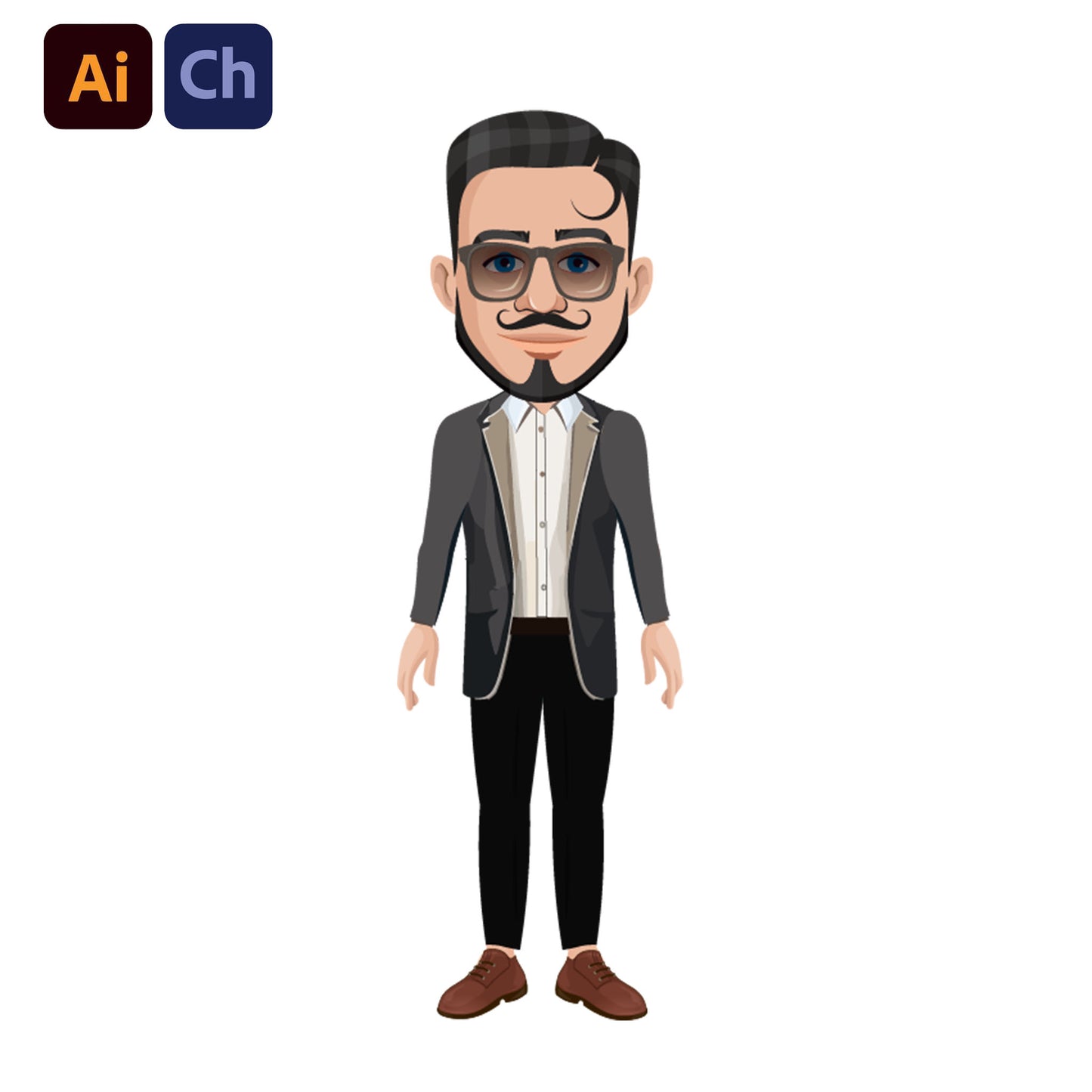 adobe Character Animator puppet of a man in a suit on a white background