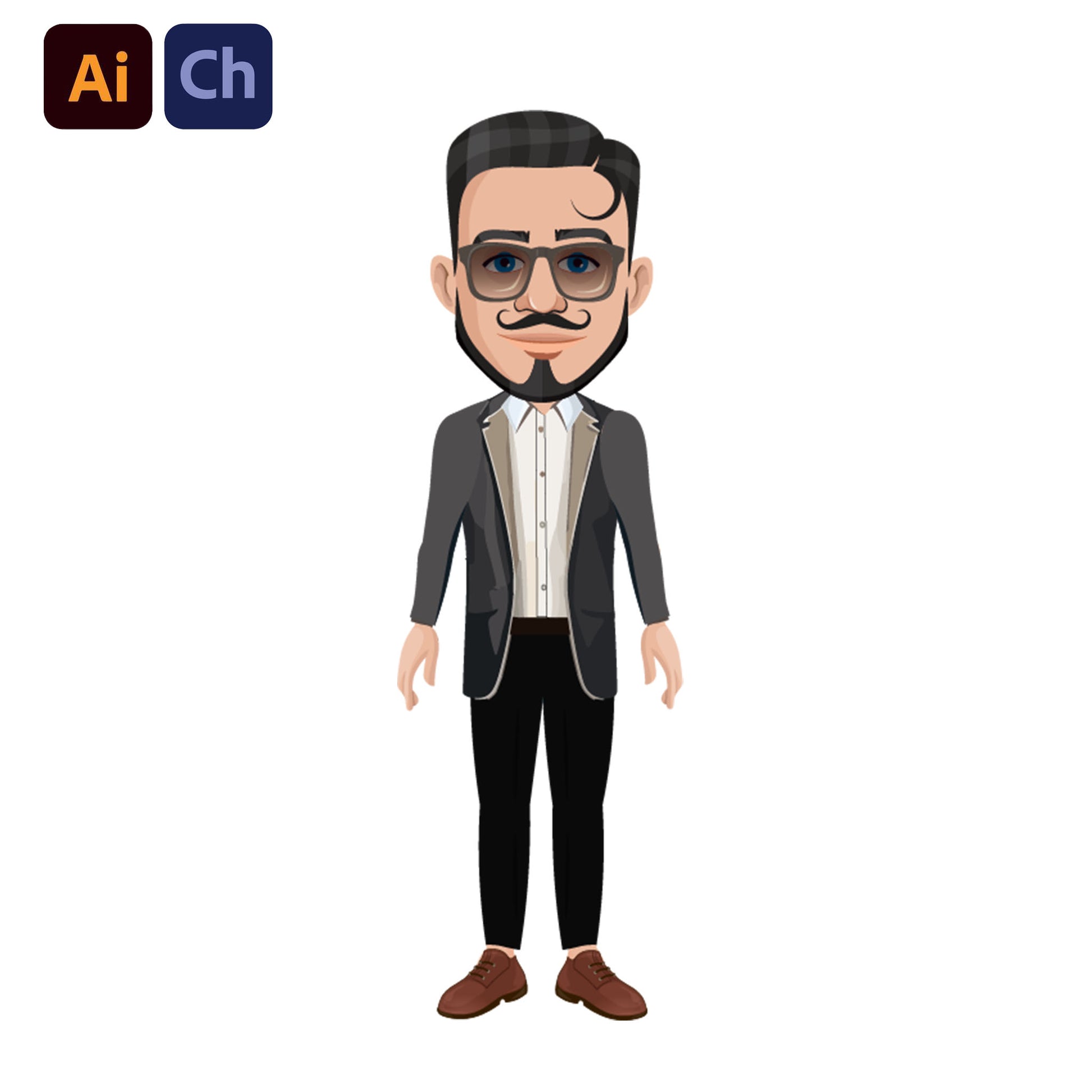 adobe Character Animator puppet of a man in a suit on a white background