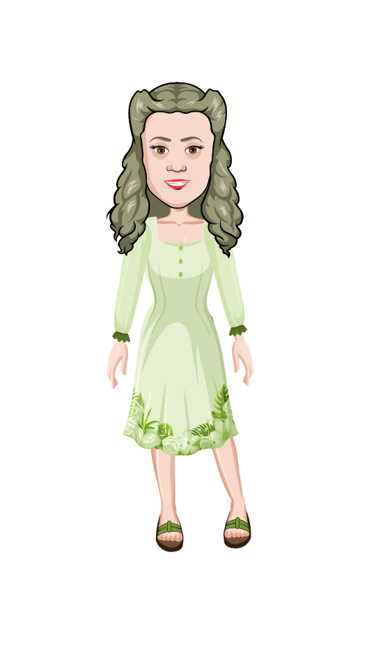 Stylish female puppet in long gown with full face tracking, ideal for lifestyle YouTube channels and animated skits.