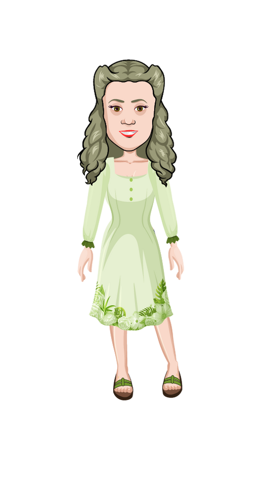 Stylish female puppet in long gown with full face tracking, ideal for lifestyle YouTube channels and animated skits.
