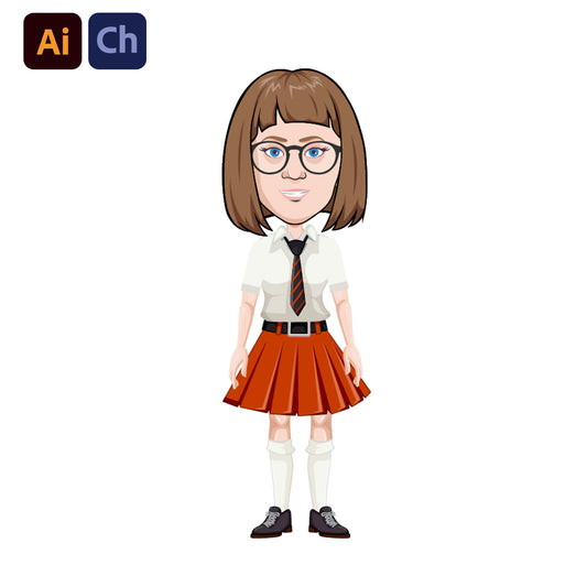 adobe Character Animator puppet in a school uniform with 'Ai' and 'Ch' logos in the corner.