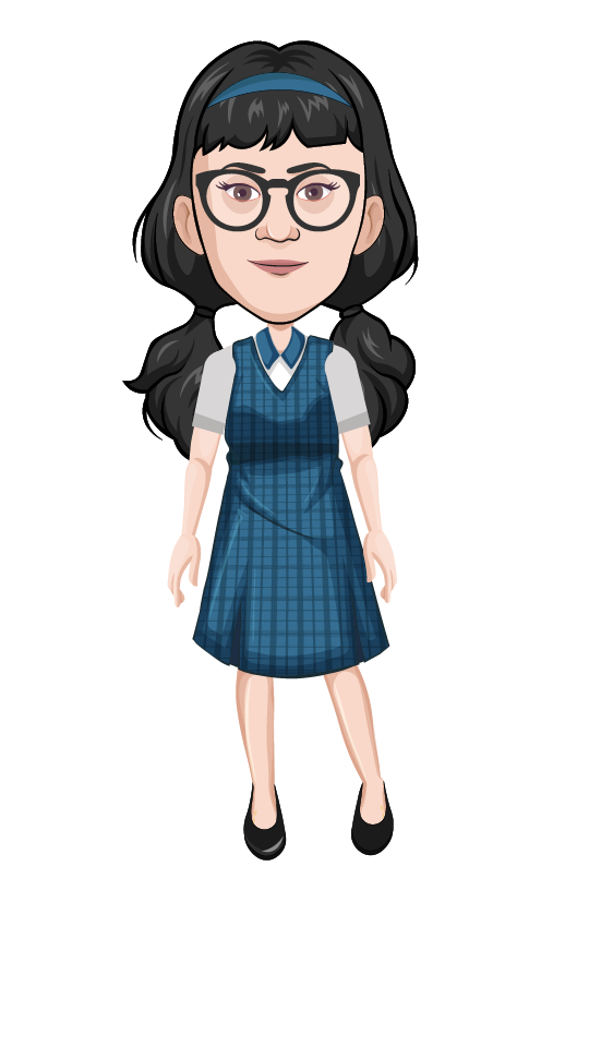 Smiling student girl animated character puppet with high-resolution vector design and walk behavior for storytelling in children’s educational videos.