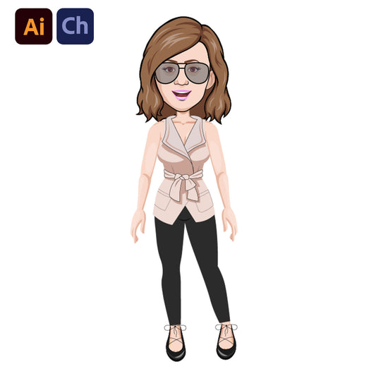 adobe Character Animator puppet of a woman wearing sunglasses and a beige top on a white background