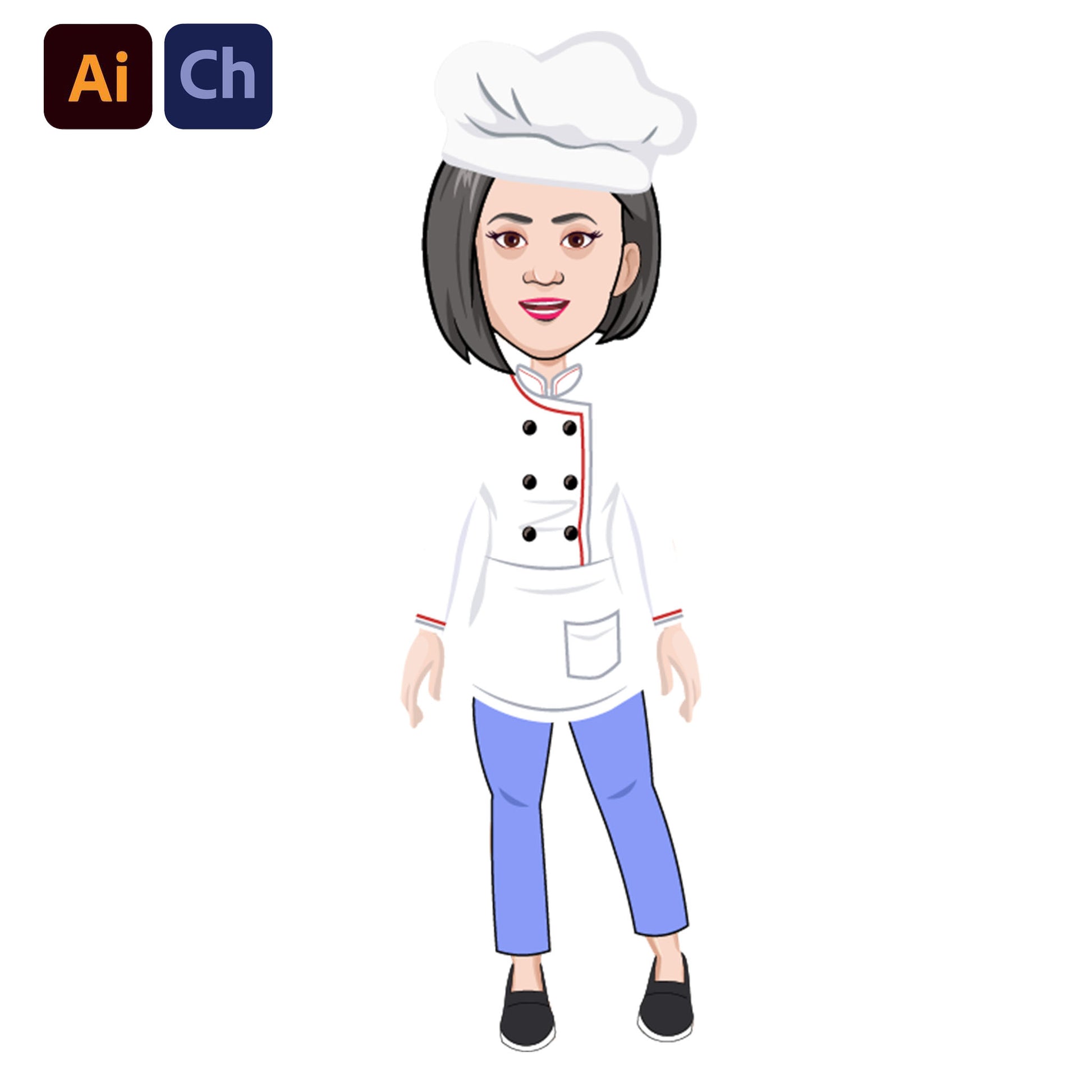 adobe Character Animator puppet of a person wearing a chef's outfit on a white background