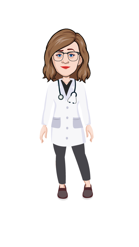 Female puppet character with animated skirt, professional look, and puppet-ready features for creating animated online courses.