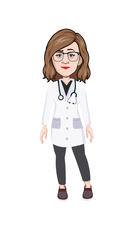 Female puppet character with animated skirt, professional look, and puppet-ready features for creating animated online courses.