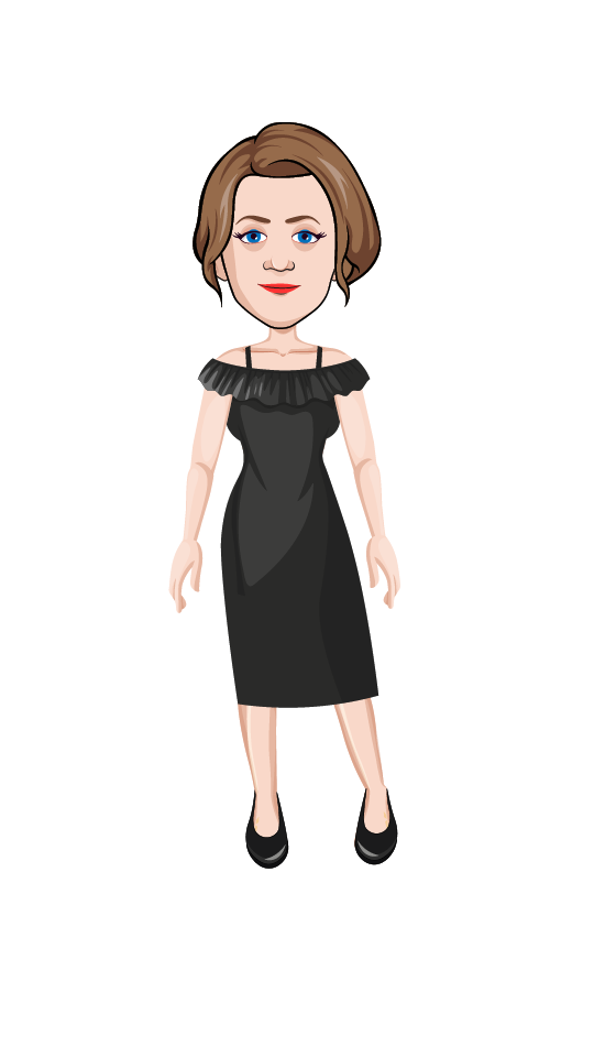 Female puppet with casual outfit, head turns, and full body rigging, designed for YouTube creators using Adobe Character Animator.