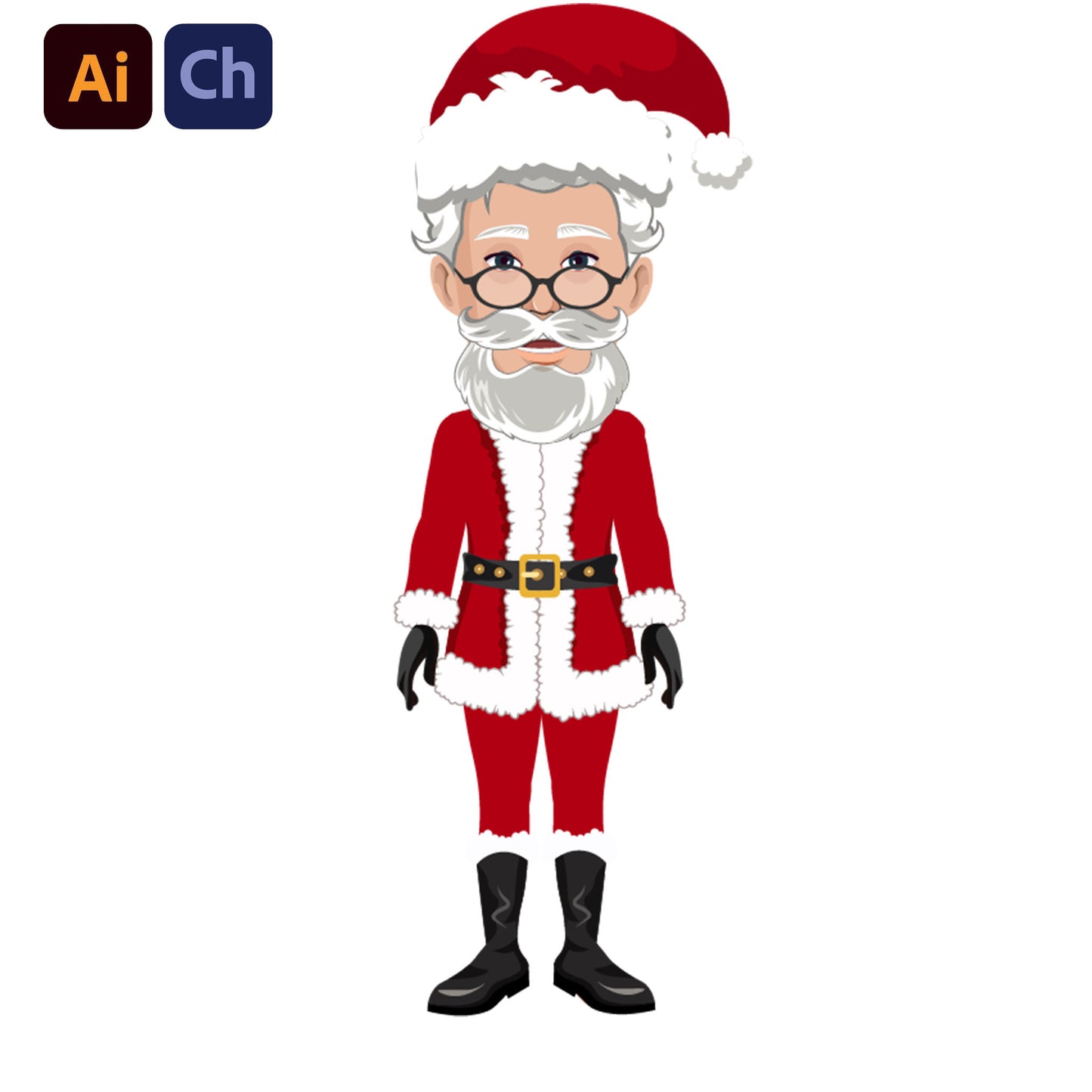 adobe Character Animator puppet Santa Claus character on a white background