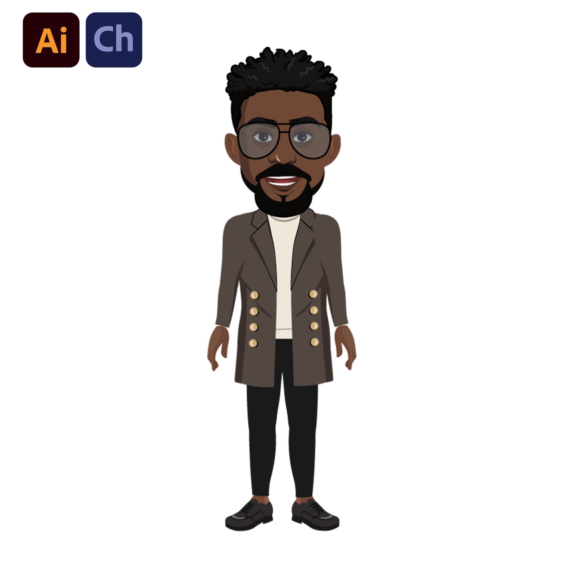 adobe Character Animator puppet of a person wearing a coat on a white background