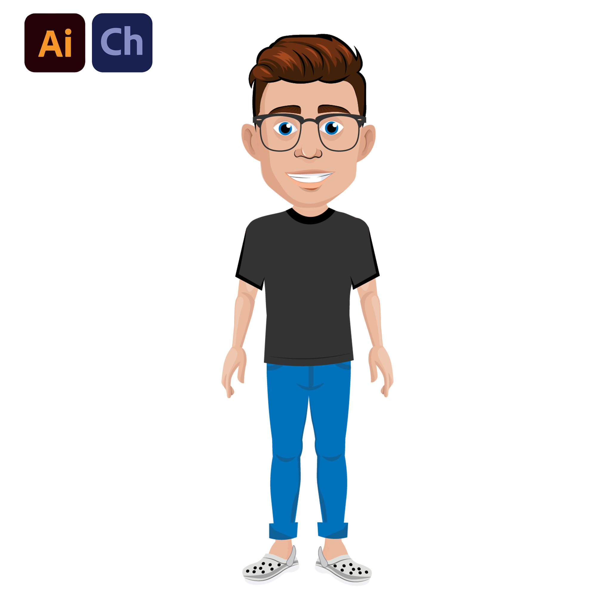 Alexander is a versatile puppet designed for Adobe Character Animator, perfect for creating engaging and relatable animations for casual and informal contexts. This character's relaxed and approachable appearance makes him ideal for various creative projects, including social media content, educational videos, and informal presentations.