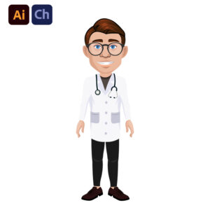 Brandon is a professional and reliable puppet designed by Puppetlancer for Adobe Character Animator, perfect for creating educational, storytelling, and medical-related animations. Dressed in a doctor’s costume, complete with glasses and a stethoscope, Brandon is the ideal character for medical tutorials, healthcare videos, and any content requiring a trustworthy medical professional.