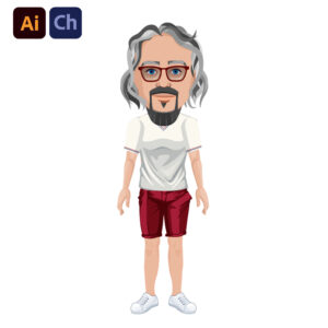 Carlos is a relatable and laid-back puppet designed by Puppetlancer for Adobe Character Animator, ideal for creating engaging vlogging, storytelling, and explanatory videos. With his long grey hair, French beard, and casual outfit of a t-shirt and shorts, Carlos embodies a relaxed and knowledgeable persona, making him perfect for a wide range of content, from personal vlogs to educational stories.
