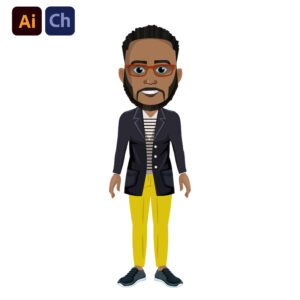 Edward is a sophisticated and fashionable puppet designed by Puppetlancer for Adobe Character Animator, perfect for creating modern, stylish, and culturally rich animations. With his dark skin, African-style features, and an effortlessly cool outfit featuring an open coat over a t-shirt, Edward is the ideal character for vlogging, storytelling, and content that celebrates diversity and modern fashion.