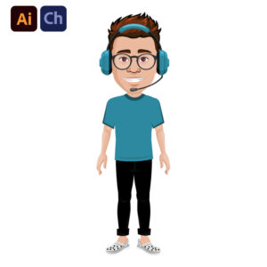 Eric is a trendy and tech-savvy kid puppet designed by Puppetlancer for Adobe Character Animator, perfect for creating dynamic, youthful, and gaming-themed animations. With his modern look, featuring glasses and headphones, Eric is an ideal character for vlogging, storytelling, and content that revolves around gaming, technology, and youth culture.