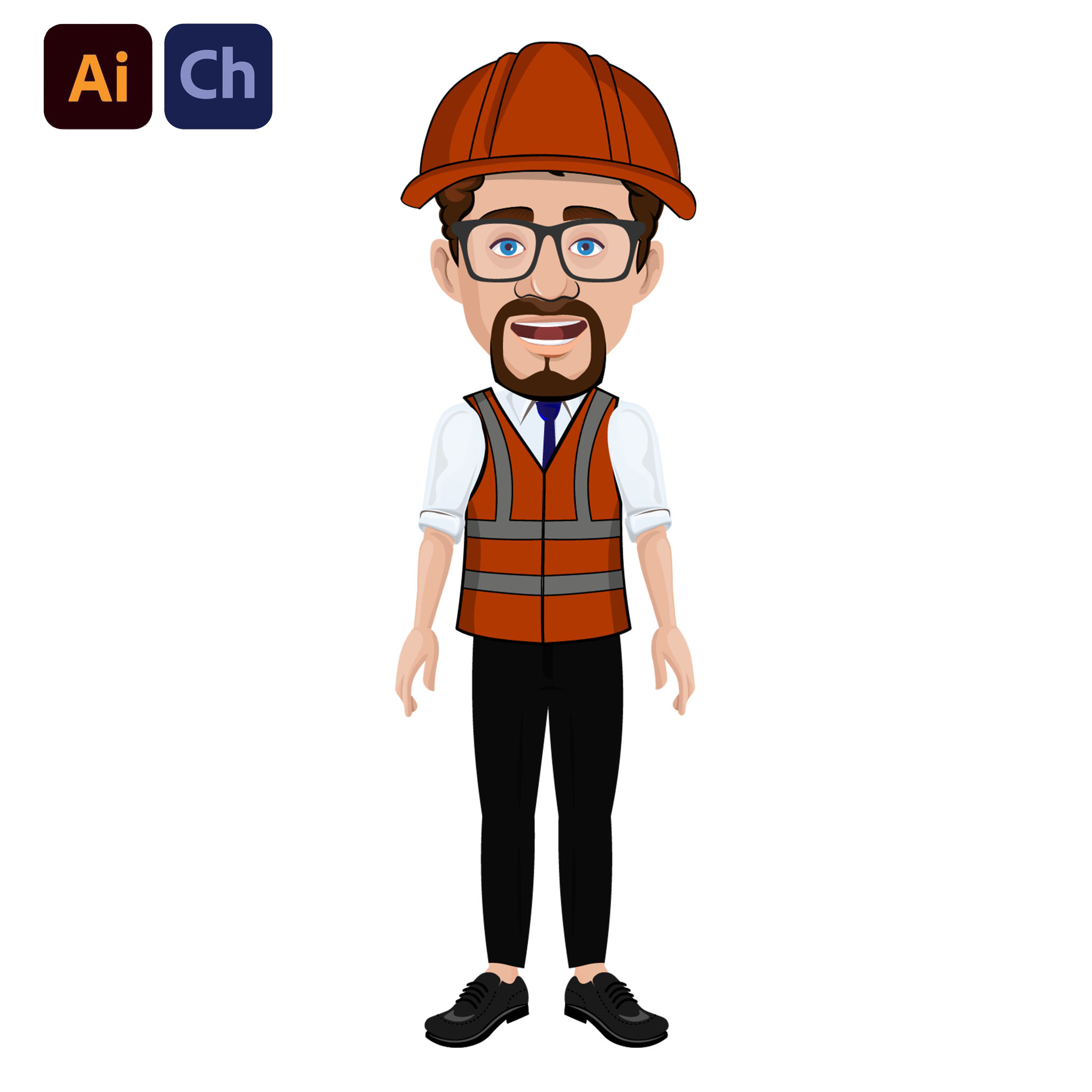 Ethan is a highly detailed puppet designed for Adobe Character Animator, ideal for creating professional and educational animations centered around civil engineering and construction themes. His appearance and detailed attire make him perfect for projects focusing on infrastructure, technical presentations, and educational content related to engineering.