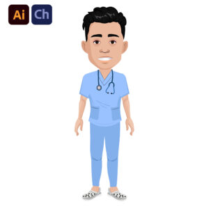 John is a highly detailed puppet designed for Adobe Character Animator, perfect for creating professional and educational animations with a medical theme. His realistic doctor appearance, complete with a stethoscope, makes him ideal for projects focusing on healthcare, medical training, and patient education.