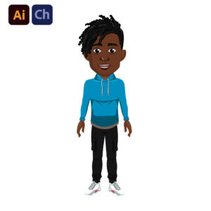 Mark is a youthful, stylish puppet created by Puppetlancer for Adobe Character Animator, perfect for animations that need a vibrant and modern character. Mark is characterized by his black skin tone, typical afro curly hair, and a casual yet fashionable hoodie, making him ideal for content related to youth culture, fashion, and storytelling with a contemporary edge.