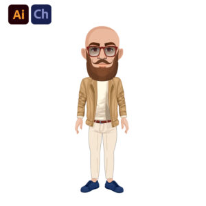 Oscar is a stylish and distinctive puppet designed by Puppetlancer for Adobe Character Animator, ideal for creating animations that require a bold, modern character. Oscar features a bald head, a long beard, glasses, and a jacket worn over a t-shirt, making him perfect for content related to fashion, storytelling, or any theme that benefits from a unique and confident presence.