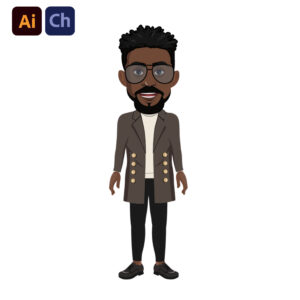 Timothy is a trendy and intellectual puppet designed by Puppetlancer for Adobe Character Animator, perfect for animations that require a character with a smart, stylish, and modern appearance. Timothy is a young black-skinned man with curly hair, wearing a long coat over a t-shirt and glasses, making him ideal for content related to education, fashion, lifestyle, or storytelling that involves a thoughtful and fashionable character.