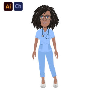 Amara is a beautifully crafted Adobe Character Animator puppet by Puppetlancer, designed for educational and medical animation projects. Featuring curly hair, a dark skin tone, and a blue nurse uniform complete with a stethoscope, Amara radiates professionalism and empathy, making her ideal for healthcare tutorials, awareness campaigns, and storytelling animations.